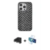 MARSİLYAN™- iPhone 15 Pro Kılıf Vadi Özel Seri - Siyah 3D Antistatik Seramik Nano Ekran Koruyucu + Raze Metal Kamera Lens - TMGI
