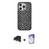 MARSİLYAN™- iPhone 15 Pro Kılıf Vadi Özel Seri - Siyah Bilvis 5in1 3D Magic Cam Ekran Koruyucu + Gümüş Raze Metal Kamera Lens