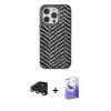 MARSİLYAN™- iPhone 15 Pro Kılıf Vadi Özel Seri - Siyah Bilvis 5in1 5D Magic Hayalet Cam Ekran Koruyucu + Raze Metal Kamera Lens - LT
