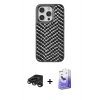 MARSİLYAN™- iPhone 15 Pro Kılıf Vadi Özel Seri - Siyah Bilvis 5in1 5D Magic Hayalet Cam Ekran Koruyucu + Raze Metal Kamera Lens - TMGI
