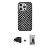 MARSİLYAN™- iPhone 15 Pro Kılıf Vadi Özel Seri - Siyah Bilvis Hayalet Cam Ekran Koruyucu + Raze Metal Kamera Lens - SH