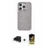 MARSİLYAN™- iPhone 15 Pro Kılıf Vadi Özel Seri - Siyah Buffer Cam Ekran Koruyucu + Raze Metal Kamera Lens - SH