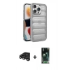 MARSİLYAN™- iPhone 15 Pro Kılıf Yadigar Doku Özel Seri - Şeffaf 360 Full Body Arka Koruyucu + Raze Metal Kamera Lens - TMGI