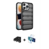 MARSİLYAN™- iPhone 15 Pro Kılıf Yadigar Doku Özel Seri - Siyah 3D Antistatik Cam Ekran Koruyucu + Raze Metal Kamera Lens - TMGI