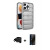 MARSİLYAN™- iPhone 15 Pro Kılıf Yadigar Doku Özel Seri - Siyah 3D Antistatik Hayalet Cam Ekran Koruyucu + Raze Metal Kamera Lens - SH