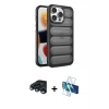 MARSİLYAN™- iPhone 15 Pro Kılıf Yadigar Doku Özel Seri - Siyah 3D Antistatik Seramik Nano Ekran Koruyucu + Raze Metal Kamera Lens - LT