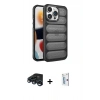 MARSİLYAN™- iPhone 15 Pro Kılıf Yadigar Doku Özel Seri - Siyah Bilvis 0.18mm Plus Cam Ekran Koruyucu + Raze Metal Kamera Lens - LT