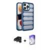 MARSİLYAN™- iPhone 15 Pro Kılıf Yadigar Doku Özel Seri - Siyah Bilvis 5in1 3D Magic Cam Ekran Koruyucu + Raze Metal Kamera Lens - GS