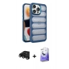 MARSİLYAN™- iPhone 15 Pro Kılıf Yadigar Doku Özel Seri - Siyah Bilvis 5in1 5D Magic Hayalet Cam Ekran Koruyucu + Raze Metal Kamera Lens - SH