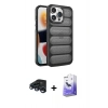 MARSİLYAN™- iPhone 15 Pro Kılıf Yadigar Doku Özel Seri - Siyah Bilvis 5in1 5D Magic Hayalet Cam Ekran Koruyucu + Raze Metal Kamera Lens - LT