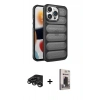 MARSİLYAN™- iPhone 15 Pro Kılıf Yadigar Doku Özel Seri - Siyah Bilvis Hayalet Cam Ekran Koruyucu + Raze Metal Kamera Lens - TMGI