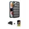 MARSİLYAN™- iPhone 15 Pro Kılıf Yadigar Doku Özel Seri - Siyah Buffer Cam Ekran Koruyucu + Raze Metal Kamera Lens - LT