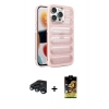 MARSİLYAN™- iPhone 15 Pro Kılıf Yadigar Doku Özel Seri - Siyah Buffer Cam Ekran Koruyucu + Raze Metal Kamera Lens - LT