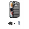 MARSİLYAN™- iPhone 15 Pro Kılıf Yadigar Doku Özel Seri - Siyah Joko Magic 5D Cam + Titanyum Gri Raze Metal Kamera Lens