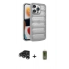 MARSİLYAN™- iPhone 15 Pro Kılıf Yadigar Doku Özel Seri - Siyah Joko Magic 5D Hayalet Cam + Gümüş Raze Metal Kamera Lens
