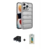 MARSİLYAN™- iPhone 15 Pro Kılıf Yadigar Doku Özel Seri - Siyah Polymer Nano Ekran Koruyucu + Lacivert Raze Metal Kamera Lens