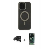 MARSİLYAN™- iPhone 15 Pro Kılıf Yadigar Işık - Şeffaf 360 Full Body Arka Koruyucu + Raze Metal Kamera Lens - GS