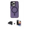 MARSİLYAN™- iPhone 15 Pro Kılıf Yadigar Işık - Siyah 3D Antistatik Mat Seramik Nano Ekran Koruyucu + Lacivert Raze Metal Kamera Lens
