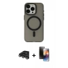 MARSİLYAN™- iPhone 15 Pro Kılıf Yadigar Işık - Siyah 3D Antistatik Mat Seramik Nano Ekran Koruyucu + Titanyum Gri Raze Metal Kamera Lens