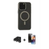 MARSİLYAN™- iPhone 15 Pro Kılıf Yadigar Işık - Siyah 3D Antistatik Mat Seramik Nano Ekran Koruyucu + Titanyum Gri Raze Metal Kamera Lens