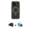 MARSİLYAN™- iPhone 15 Pro Kılıf Yadigar Işık - Siyah 3D Antistatik Seramik Nano Ekran Koruyucu + Siyah Raze Metal Kamera Lens