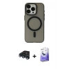 MARSİLYAN™- iPhone 15 Pro Kılıf Yadigar Işık - Siyah Bilvis 5in1 5D Magic Hayalet Cam Ekran Koruyucu + Raze Metal Kamera Lens - LT
