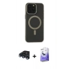 MARSİLYAN™- iPhone 15 Pro Kılıf Yadigar Işık - Siyah Bilvis 5in1 5D Magic Hayalet Cam Ekran Koruyucu + Raze Metal Kamera Lens - LT