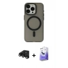 MARSİLYAN™- iPhone 15 Pro Kılıf Yadigar Işık - Siyah Bilvis 5in1 5D Magic Hayalet Cam Ekran Koruyucu + Raze Metal Kamera Lens - SH