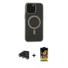 MARSİLYAN™- iPhone 15 Pro Kılıf Yadigar Işık - Siyah Buffer Cam Ekran Koruyucu + Raze Metal Kamera Lens - TMGI