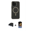 MARSİLYAN™- iPhone 15 Pro Kılıf Yadigar Işık - Siyah Buffer Hayalet Cam Ekran Koruyucu + Raze Metal Kamera Lens - LT