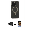 MARSİLYAN™- iPhone 15 Pro Kılıf Yadigar Işık - Siyah Buffer Hayalet Cam Ekran Koruyucu + Raze Metal Kamera Lens - SH