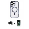 MARSİLYAN™- iPhone 15 Pro Kılıf Yadigar Klasik Özel Seri - Şeffaf 360 Full Body Arka Koruyucu + Siyah Raze Metal Kamera Lens