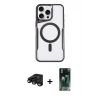 MARSİLYAN™- iPhone 15 Pro Kılıf Yadigar Klasik Özel Seri - Şeffaf 360 Full Body Arka Koruyucu + Siyah Raze Metal Kamera Lens