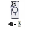 MARSİLYAN™- iPhone 15 Pro Kılıf Yadigar Klasik Özel Seri - Şeffaf Pasifik Cam Ekran Koruyucu + Raze Metal Kamera Lens - TMGI