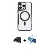 MARSİLYAN™- iPhone 15 Pro Kılıf Yadigar Klasik Özel Seri - Siyah 3D Antistatik Cam Ekran Koruyucu + Titanyum Gri Raze Metal Kamera Lens