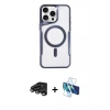 MARSİLYAN™- iPhone 15 Pro Kılıf Yadigar Klasik Özel Seri - Siyah 3D Antistatik Cam Ekran Koruyucu + Titanyum Gri Raze Metal Kamera Lens