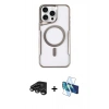 MARSİLYAN™- iPhone 15 Pro Kılıf Yadigar Klasik Özel Seri - Siyah 3D Antistatik Cam Ekran Koruyucu + Titanyum Gri Raze Metal Kamera Lens