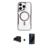 MARSİLYAN™- iPhone 15 Pro Kılıf Yadigar Klasik Özel Seri - Siyah 3D Antistatik Hayalet Cam Ekran Koruyucu + Raze Metal Kamera Lens - SH