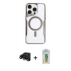 MARSİLYAN™- iPhone 15 Pro Kılıf Yadigar Klasik Özel Seri - Siyah Polymer Nano Ekran Koruyucu + Siyah Raze Metal Kamera Lens