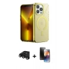 MARSİLYAN™- iPhone 15 Pro Kılıf Yankı Çizgi - Siyah 3D Antistatik Mat Seramik Nano Ekran Koruyucu + Raze Metal Kamera Lens - SH