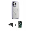 MARSİLYAN™- iPhone 15 Pro Kılıf Yankı Işık Özel Seri - Şeffaf 360 Full Body Arka Koruyucu + Raze Metal Kamera Lens - GS