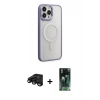 MARSİLYAN™- iPhone 15 Pro Kılıf Yankı Işık Özel Seri - Şeffaf 360 Full Body Arka Koruyucu + Raze Metal Kamera Lens - SH