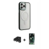 MARSİLYAN™- iPhone 15 Pro Kılıf Yankı Işık Özel Seri - Şeffaf 360 Full Body Arka Koruyucu + Raze Metal Kamera Lens - TMGI