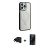 MARSİLYAN™- iPhone 15 Pro Kılıf Yankı Işık Özel Seri - Siyah 3D Antistatik Hayalet Cam Ekran Koruyucu + Raze Metal Kamera Lens - SH
