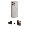 MARSİLYAN™- iPhone 15 Pro Kılıf Yankı Işık Özel Seri - Siyah 3D Antistatik Mat Seramik Nano Ekran Koruyucu + Raze Metal Kamera Lens - LT