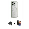 MARSİLYAN™- iPhone 15 Pro Kılıf Yankı Işık Özel Seri - Siyah 3D Antistatik Mat Seramik Nano Ekran Koruyucu + Raze Metal Kamera Lens - TMGI