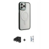 MARSİLYAN™- iPhone 15 Pro Kılıf Yankı Işık Özel Seri - Siyah Bilvis 0.18mm Plus Cam Ekran Koruyucu + Raze Metal Kamera Lens - TMGI