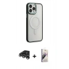 MARSİLYAN™- iPhone 15 Pro Kılıf Yankı Işık Özel Seri - Siyah Bilvis 3D Mat Cam Ekran Koruyucu + Raze Metal Kamera Lens - GS