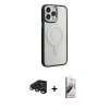 MARSİLYAN™- iPhone 15 Pro Kılıf Yankı Işık Özel Seri - Siyah Bilvis 3D Mat Cam Ekran Koruyucu + Raze Metal Kamera Lens - LT