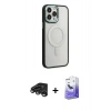 MARSİLYAN™- iPhone 15 Pro Kılıf Yankı Işık Özel Seri - Siyah Bilvis 5in1 5D Magic Hayalet Cam Ekran Koruyucu + Raze Metal Kamera Lens - TMGI